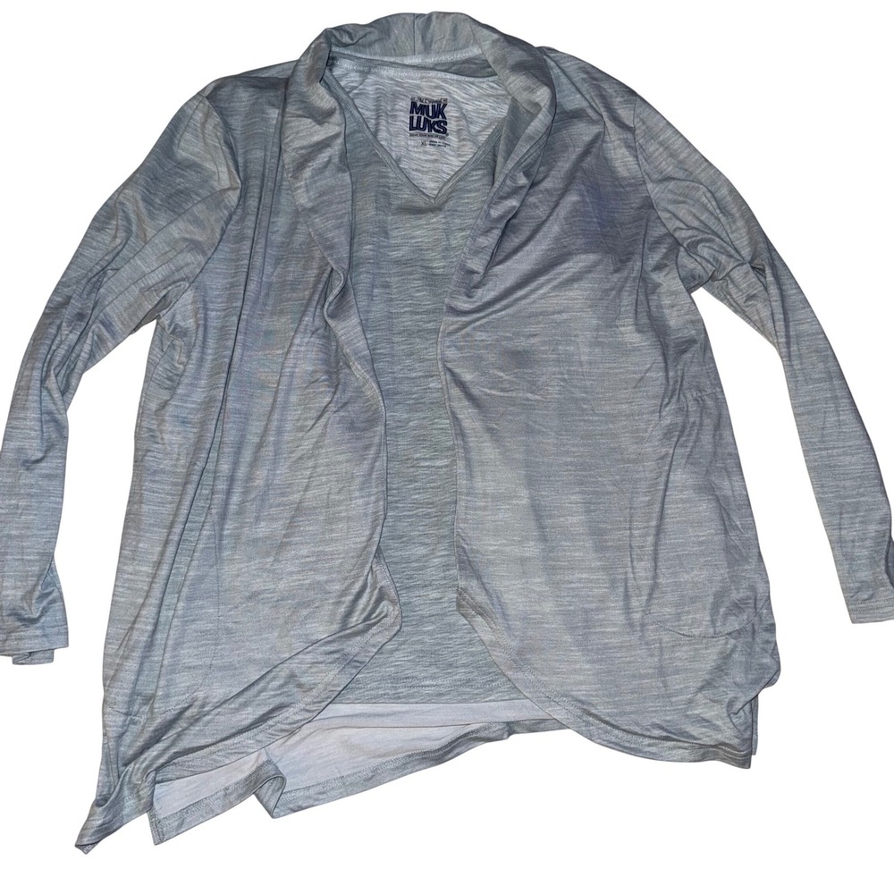 Muk Luks Womens 2 piece Gray Long Sleeve Top Lightweight Relaxed Fit Size XLarge